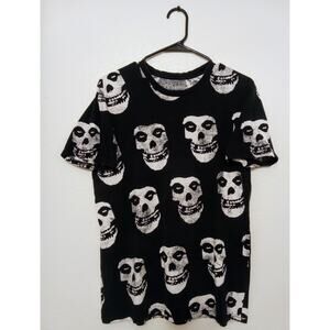 Misfits All Over Print AOP Skulls Graphic Black & White Punk Band Tee Shirt SZ M
